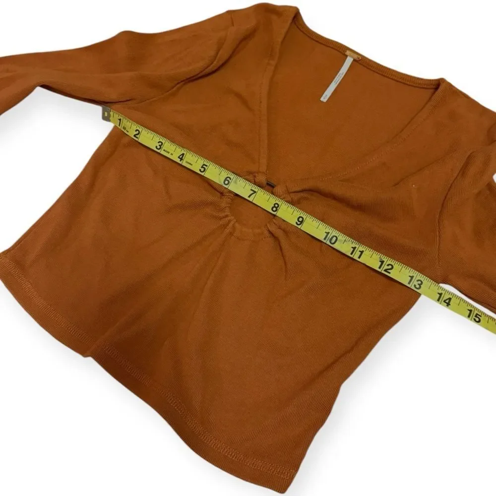 Free People Key To My Heart Scrunch Ring Long Sleeve Crop Top Orange Y2K Size S